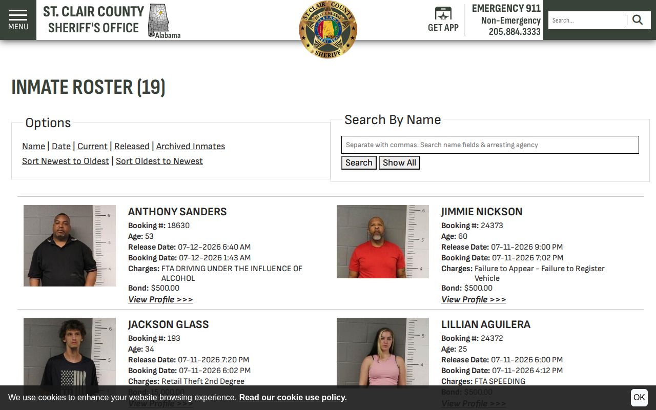 St. Clair County released inmate mugshots official roster thumbnails
